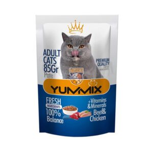پوچ گربه یامیکس گوشت گوساله و مرغ 85 گرم Yummix