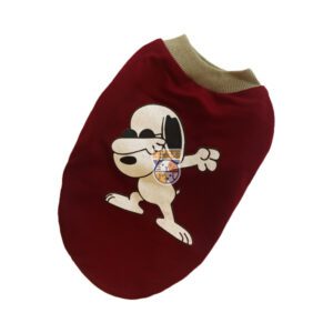 تی شرت سگ و گربه آستین حلقه ای زرشکی Snoopy Dance